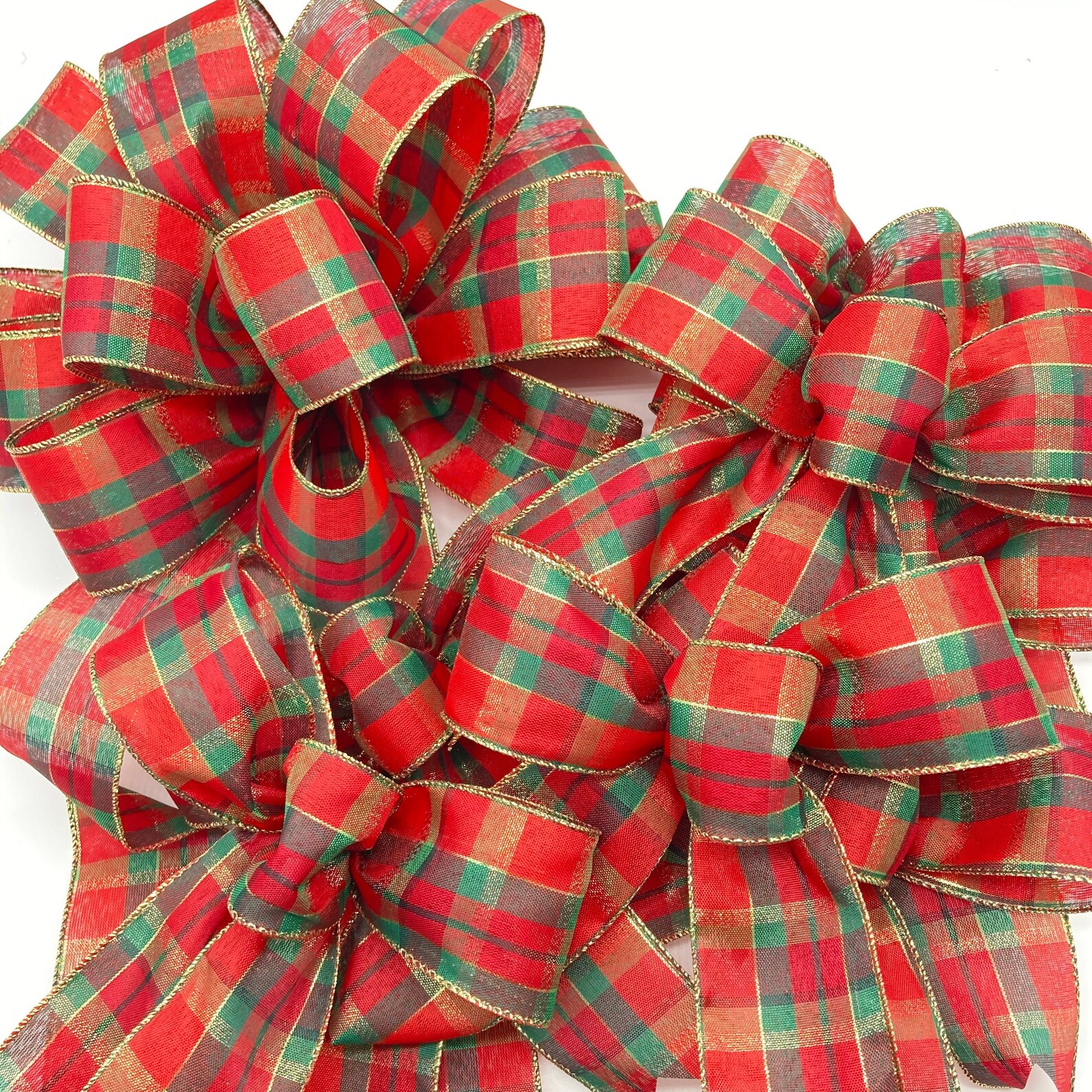 Plaid Christmas Tree Bows / Set 9 Bows / Xmas Tree Topper / Etsy