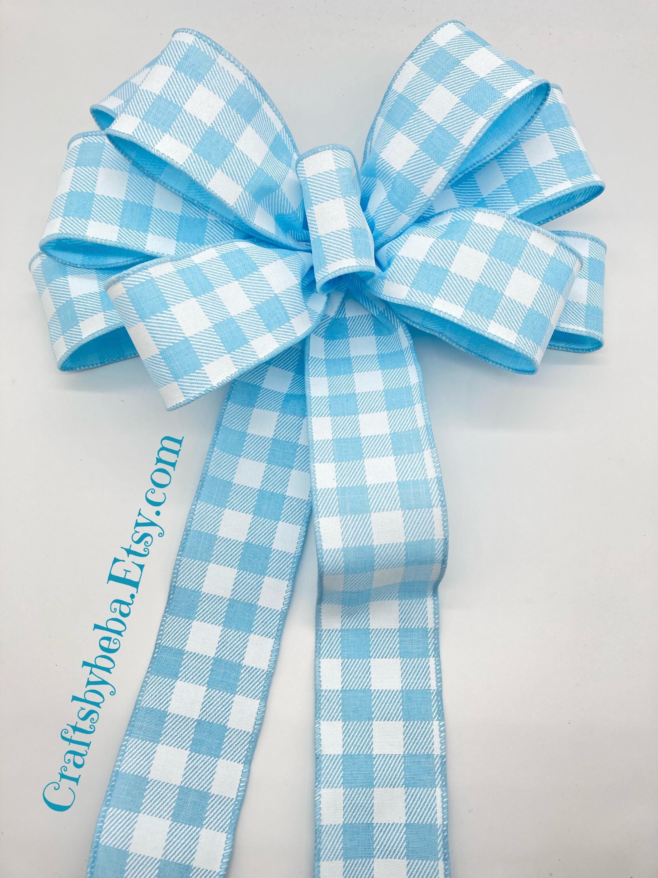 Blue Plaid Wreath Bow: Handmade Wired Ribbon Decor