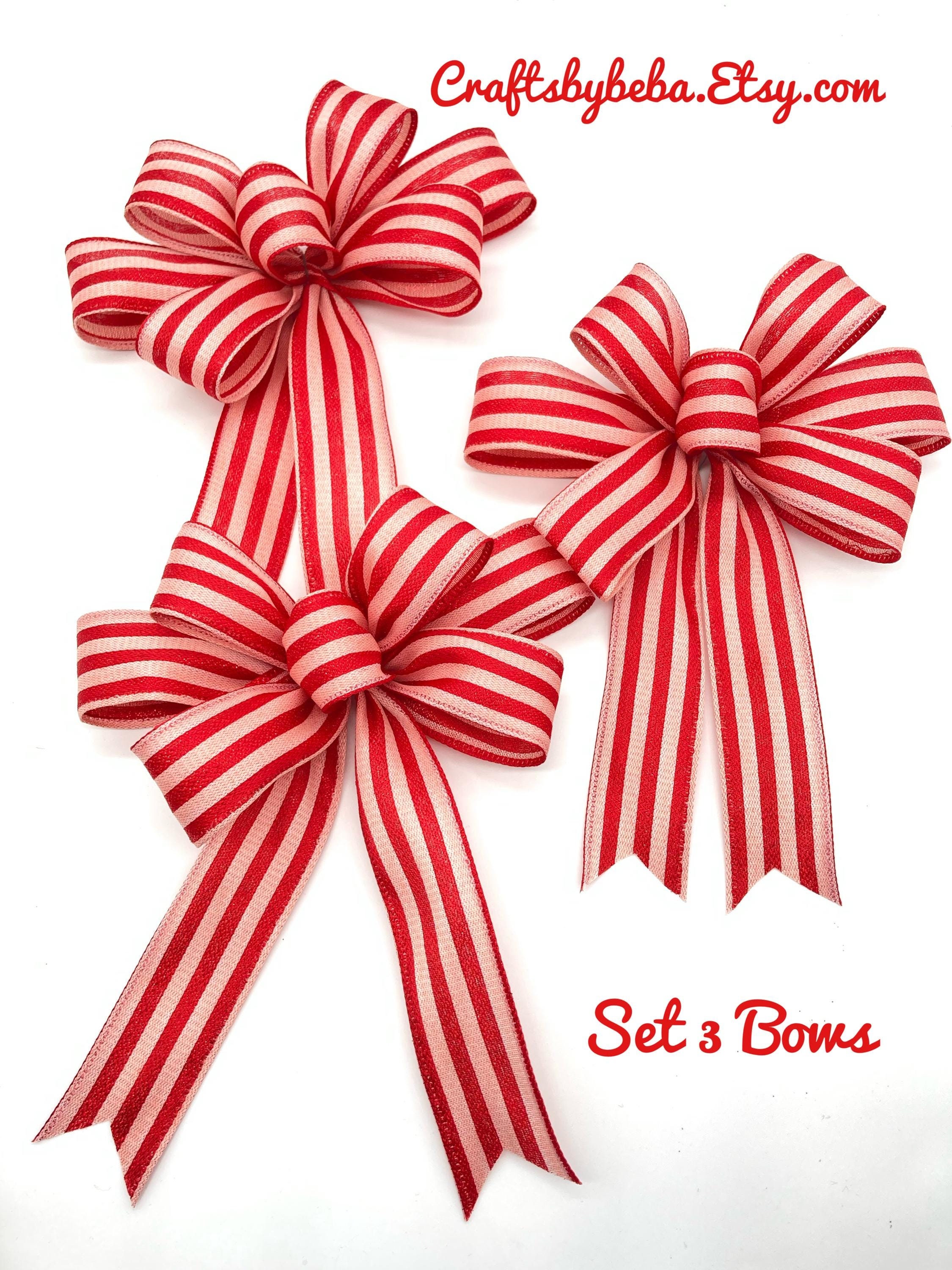 Red & Pink Stripe Valentine Bows - Set of 3 - Wired Ribbon - Etsy