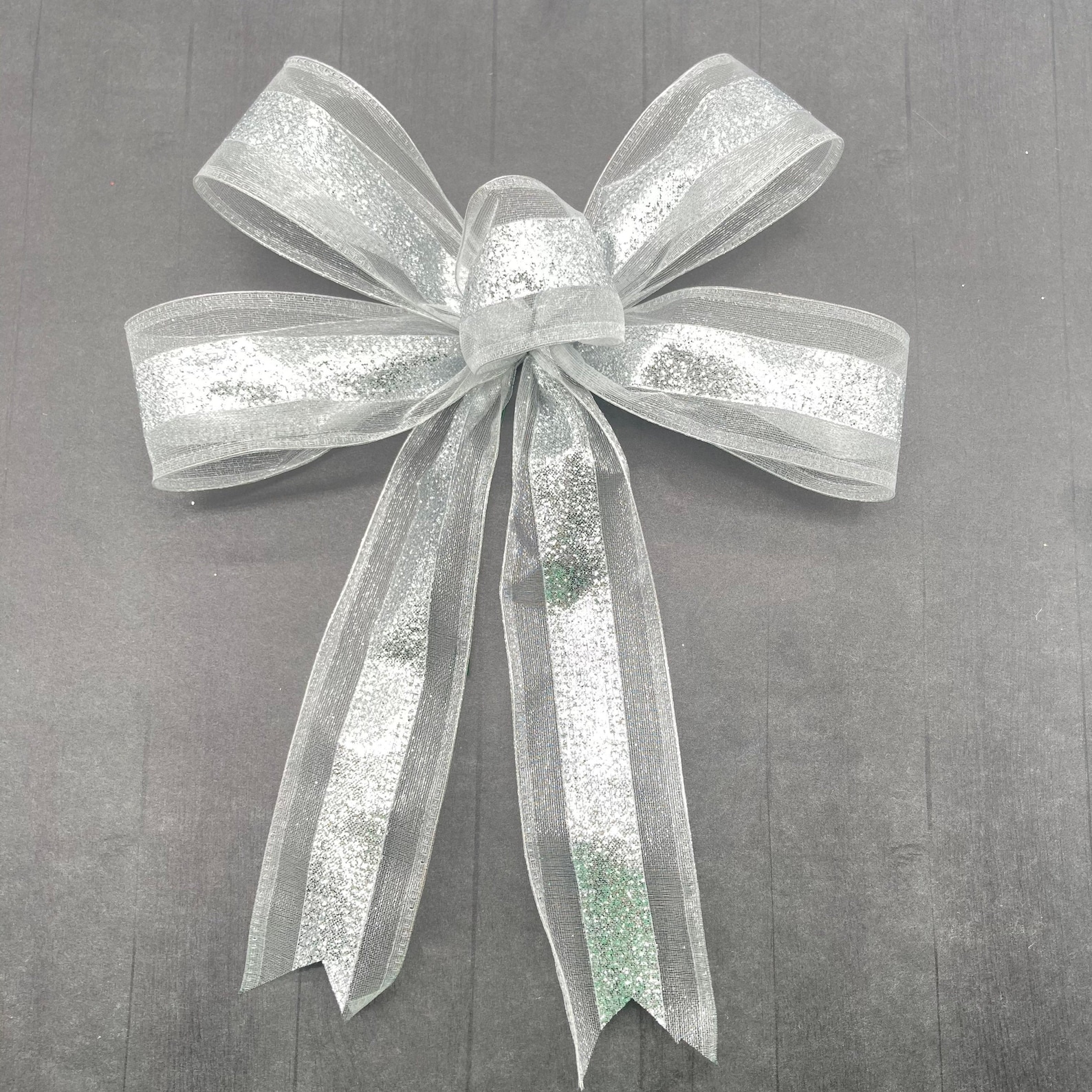 Silver Decorative Bows / Set 6 Bows / Christmas Tree Bows / Etsy