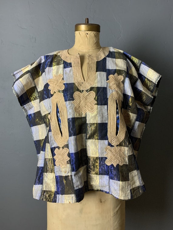 Indian plaid woven lurex blouse