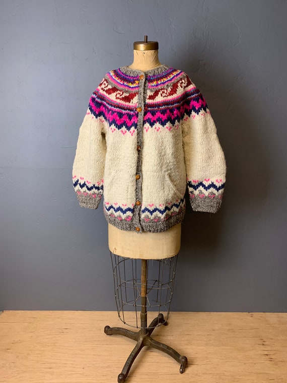 Bright fair isle wool cardigan