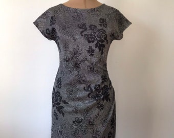 Samuel Spigel Brown and Silver Floral A Line Dress with Bow Med-Lg