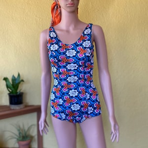 60’s 1960’s Ocean New York Mod Floral One Piece Swimsuit Bathing Suit Size XXS/XS