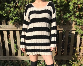 90's BERGDORF GOODMAN Designer Hand Loomed Long Sleeve Striped Tunic Mini Dress Size M