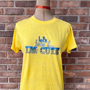 80&#39;s Glittery Iron-on &quot;Let&#39;s Face it I&#39;m Cute&quot; Nieuwigheid T-shirt Tee Ladies Maat M / L