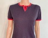 80 s Black and Red Striped Blue Moon Sailor Ringer T-shirt Tee Size Small Medium