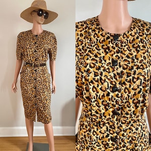 80’s/90’s TC Petites Cotton Leopard Animal Print Safari Dress Size M
