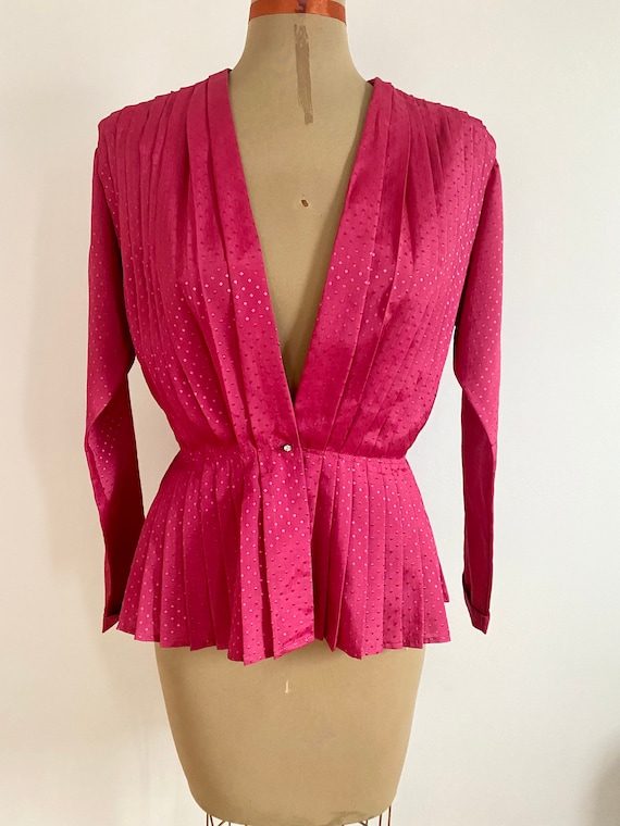 80’s Gil Aimbez Genre Hot Pink Peplum Disco Blous… - image 2