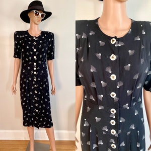 80’s/90’s Success Dress Fan Print Button Down Midi Dress Size S/M