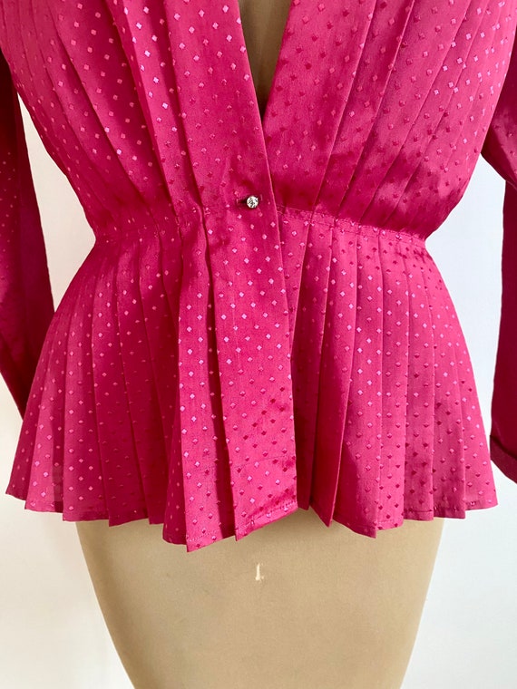 80’s Gil Aimbez Genre Hot Pink Peplum Disco Blous… - image 4