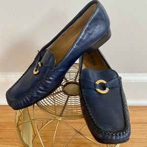 90’s ESCADA Navy Blue Moccasin Loafers Made in Italy Size EU 38 1/2 US Size 7 1/2