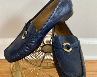 90’s ESCADA Navy Blue Moccasin Loafers Made in Italy Size EU 38 1/2 US Size 7 1/2