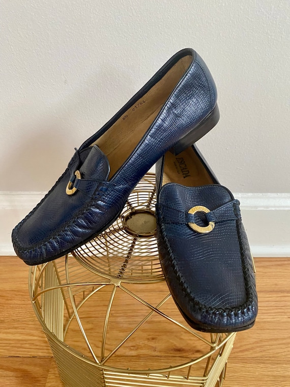 90’s ESCADA Navy Blue Moccasin Loafers Made in It… - image 1