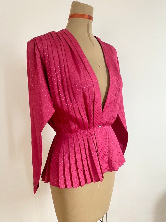 80’s Gil Aimbez Genre Hot Pink Peplum Disco Blous… - image 6