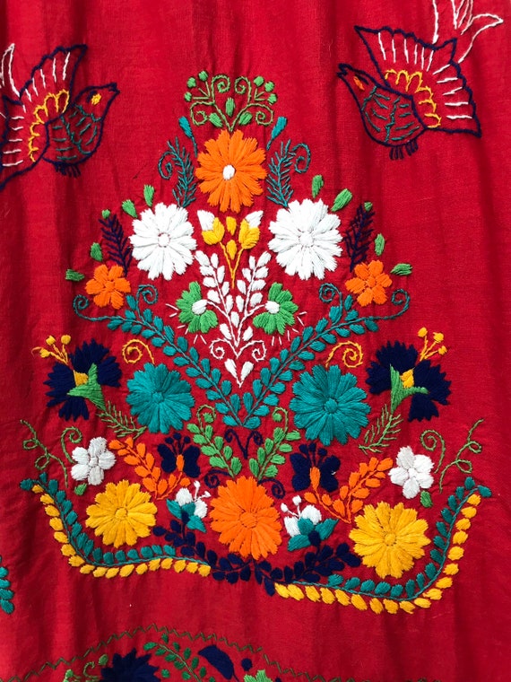 Bright Red Vintage Traditional Oaxacan Mexican Fl… - image 5