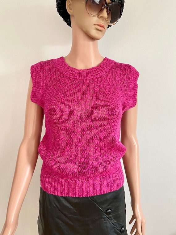 80’s Michelle Stuart Hot Pink Boucle Knit Knobby … - image 1