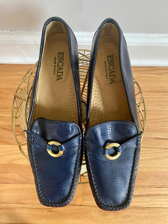 90’s ESCADA Navy Blue Moccasin Loafers Made in It… - image 5
