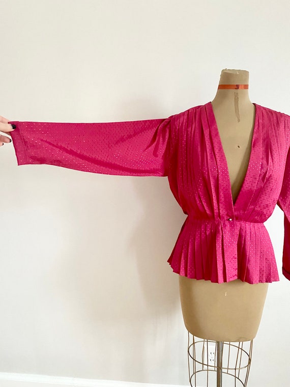 80’s Gil Aimbez Genre Hot Pink Peplum Disco Blouse wi… Gem