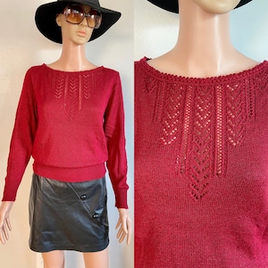 70’s Cuddle Knits Maroon Wine Open Knit Sweater Size S/M