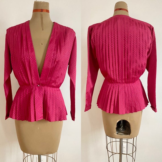 80’s Gil Aimbez Genre Hot Pink Peplum Disco Blous… - image 1