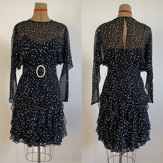 80’s Betsy and Adam Sheer Polka Dot Rhinestone Belted… - Gem