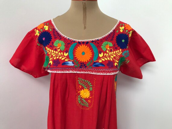 Bright Red Vintage Traditional Oaxacan Mexican Fl… - image 3