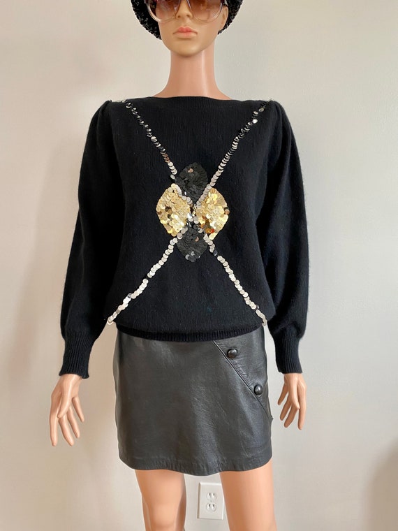 80’s Disco Glam enLeve Sweater with Black Gold an… - image 1