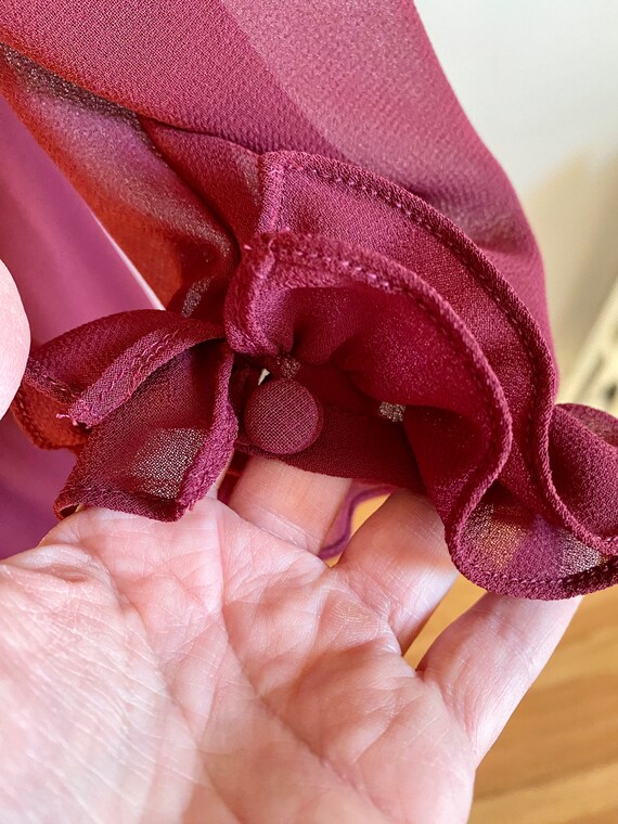 70’s/80’s Sheer Maroon Burgundy Wine Pleated Ruff… - image 10