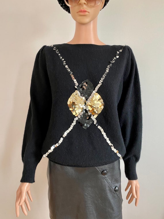 80’s Disco Glam enLeve Sweater with Black Gold an… - image 3