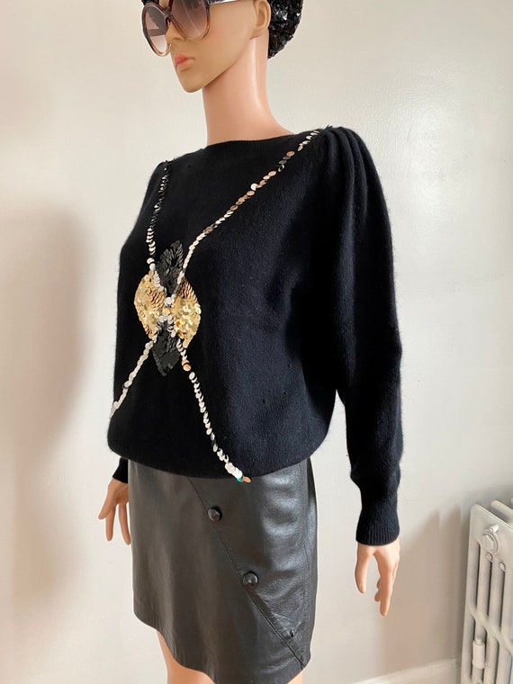 80’s Disco Glam enLeve Sweater with Black Gold an… - image 4