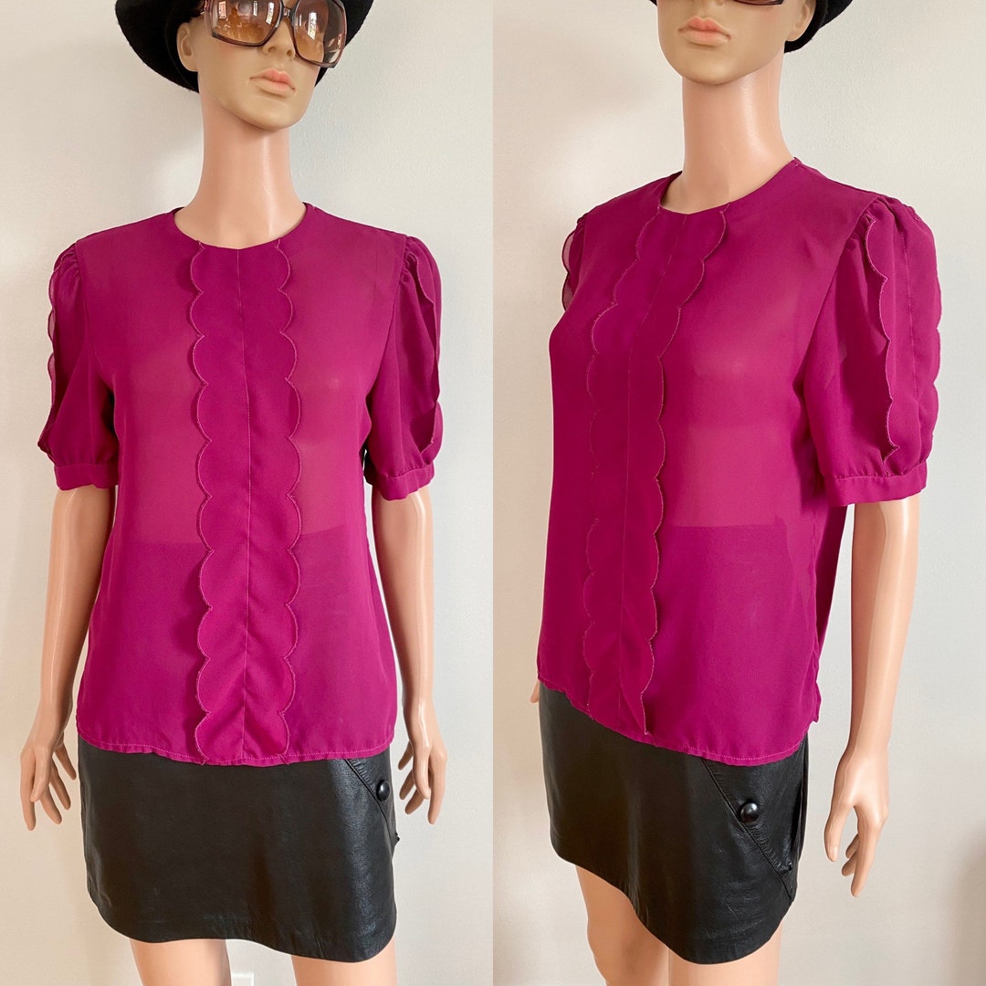 Magenta Ruffle Blouse 80’s Sheer Magenta Jamboree Scalloped Ruffle Secretary Blouse Size M - Etsy