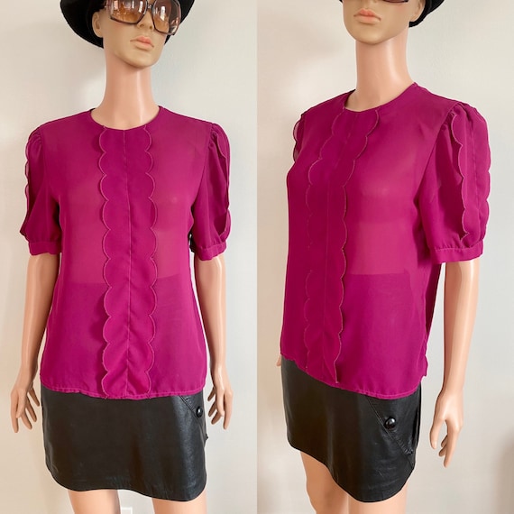 80’s Sheer Magenta Jamboree Scalloped Ruffle  Sec… - image 1