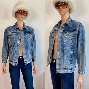 80’s Action West Stone Washed Acid Washed Distressed Denim Jean Jacket Size S/M