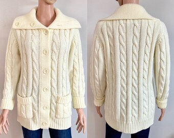 70’s SEARS Cream Cable Knit Cardigan Size M