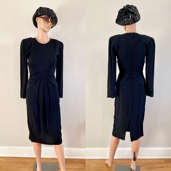 80’s PHOEBE LBD Black Dress with Drape Waist Detail Size XS/S