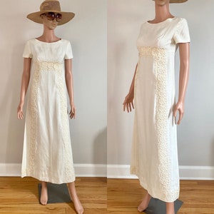 1970’s Boho Ivory Cream Maxi Wedding Dress with Lace Size S/M