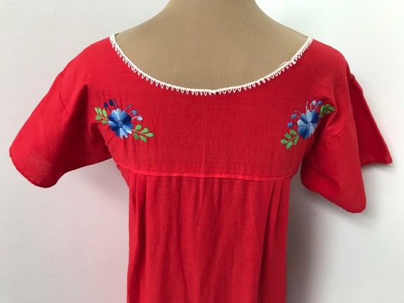 Bright Red Vintage Traditional Oaxacan Mexican Fl… - image 8