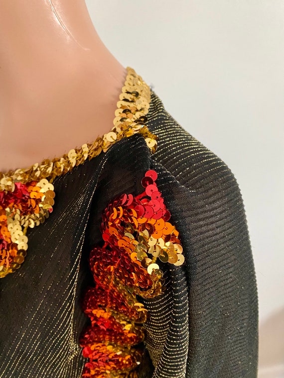 Vtg 80s Multicoloured Metallic Button-Up Vibrant Disco Xmas Party Blouse UK 14