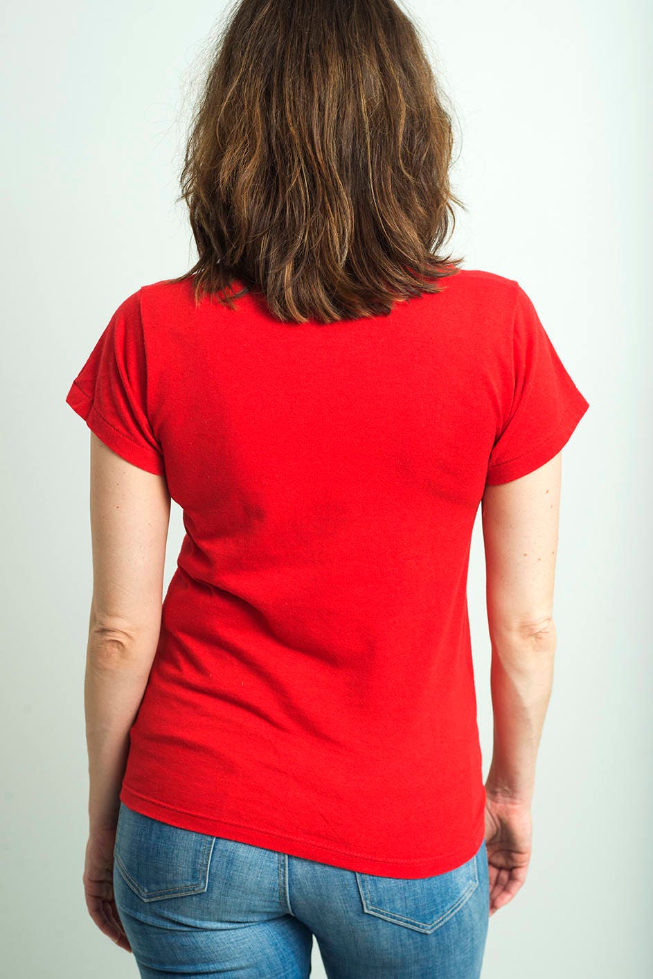 Women's Vintage Glitter Sport Tee – City Baseball Fan V-Neck Shirt In Navy & Red