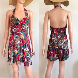 Vintage 1990’s Filati Abstract Floral Halter  Playsuit Romper Size Medium