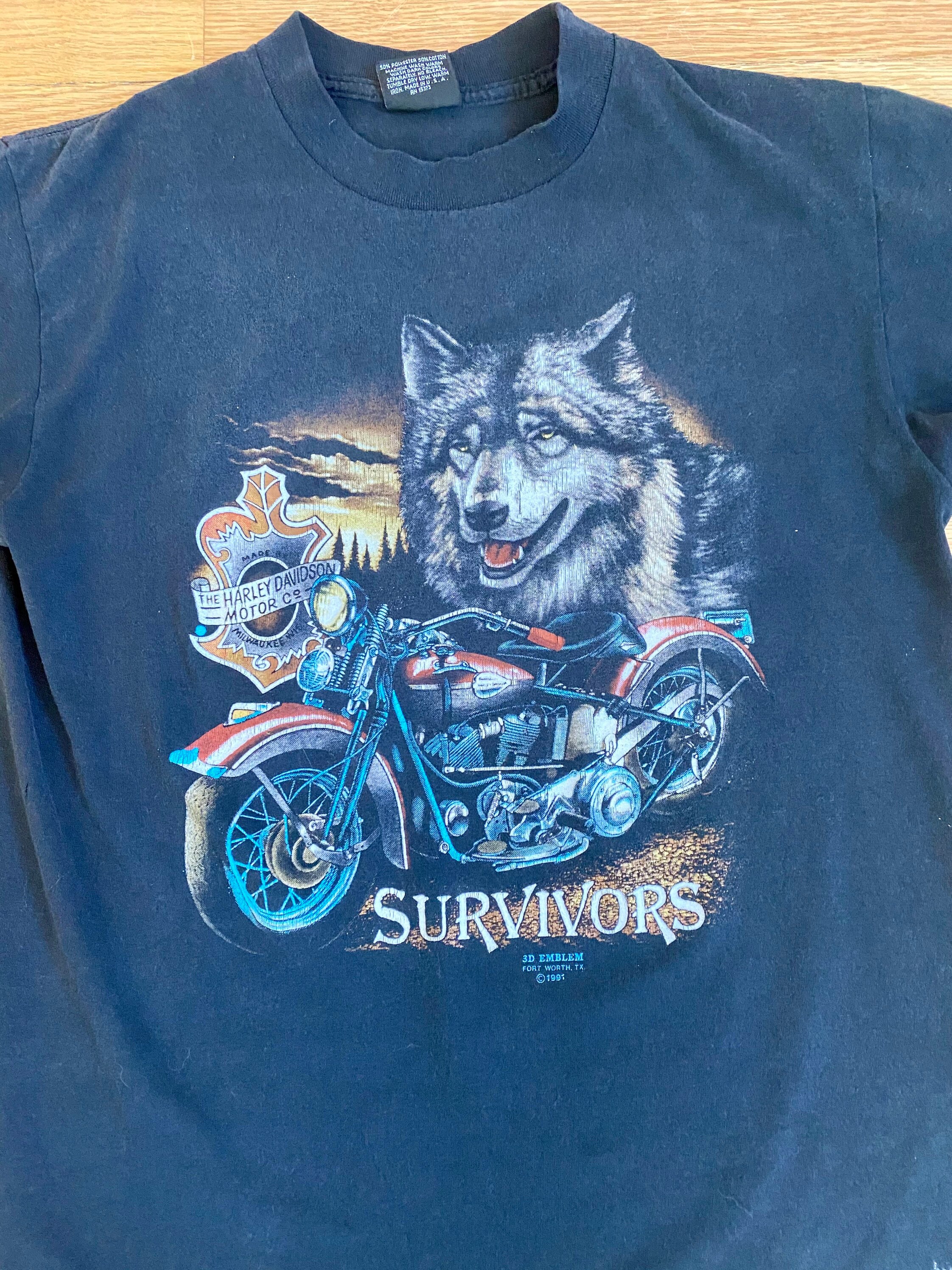 Vintage 1991 Harley-davidson Survivors 3D Emblem Wolf Graphic