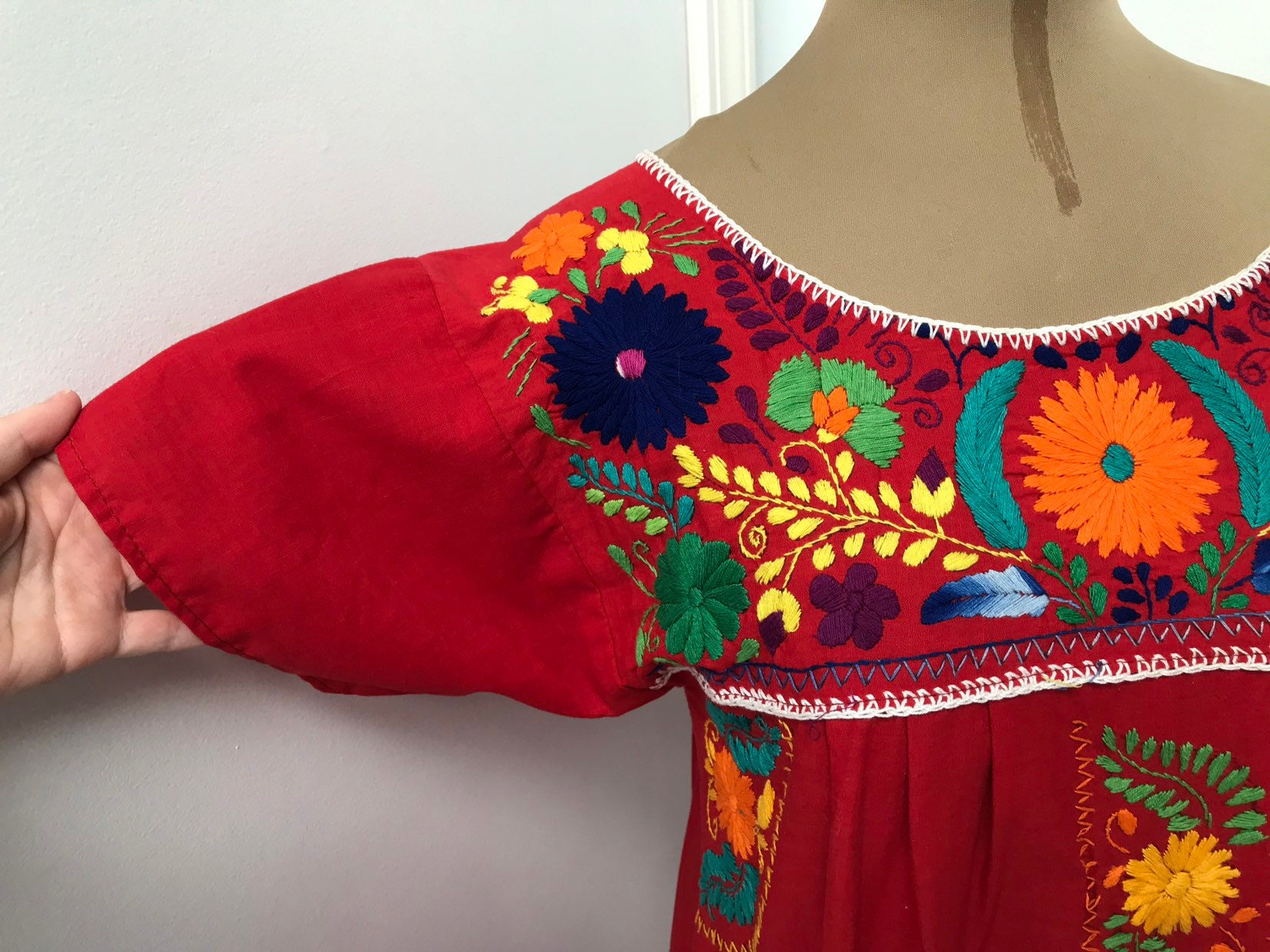 Bright Red Vintage Traditional Oaxacan Mexican Floral - Etsy