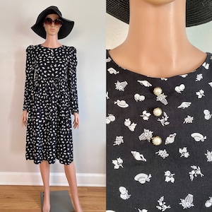 80’s 90’s Picture Me Black and White Dainty Mixed Print Babydoll Dress Size Small Medium