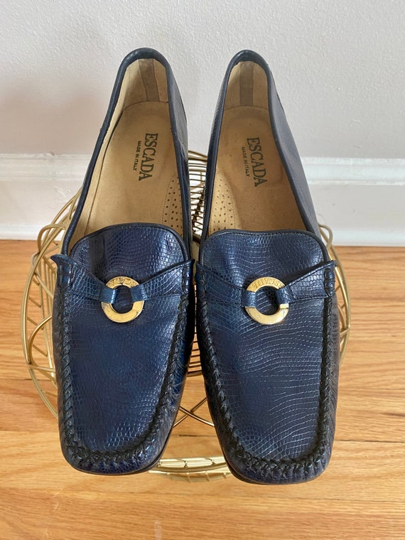 90’s ESCADA Navy Blue Moccasin Loafers Made in It… - image 2