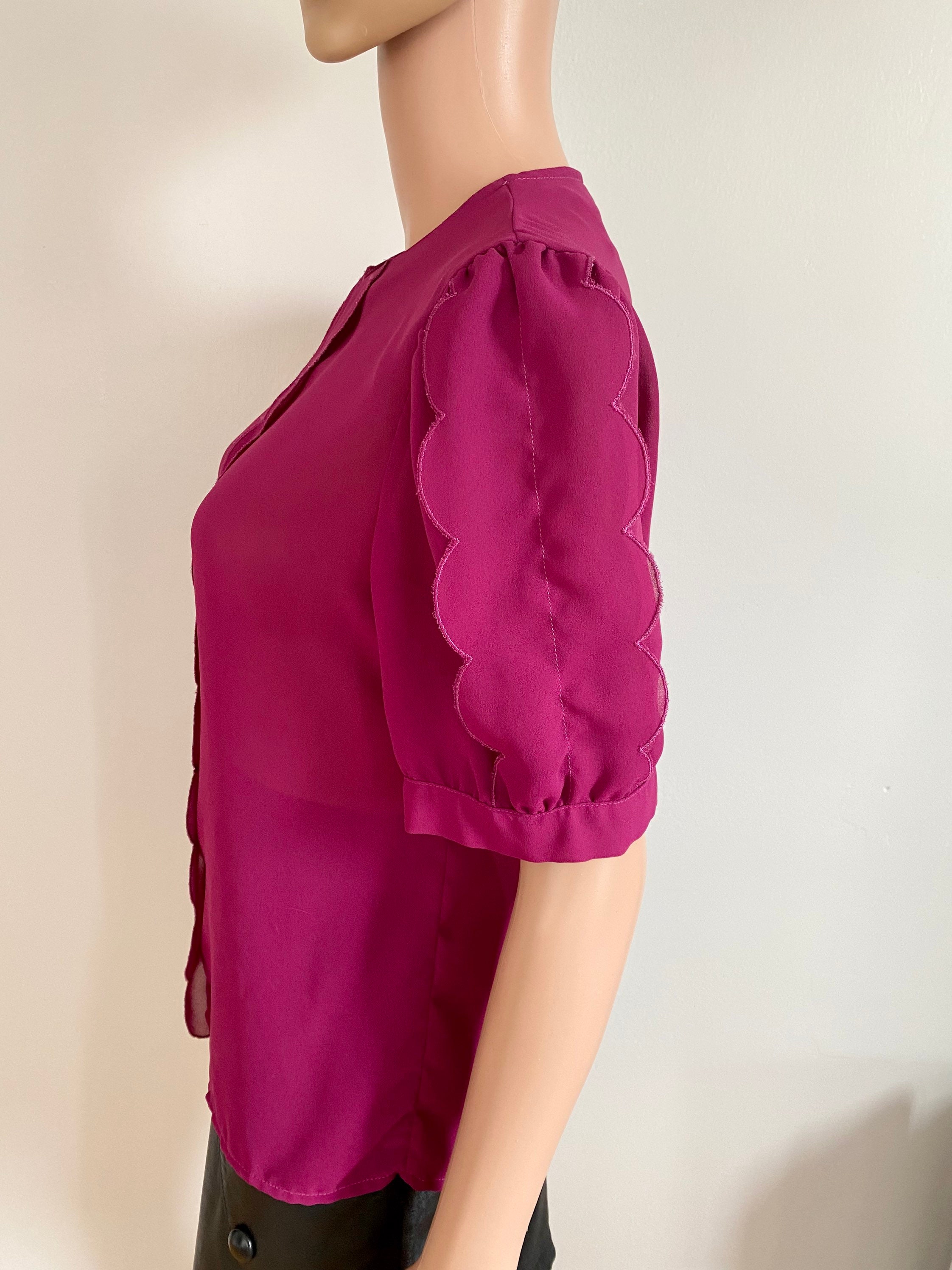 Magenta Ruffle Blouse 80’s Sheer Magenta Jamboree Scalloped Ruffle Secretary Blouse Size M - Etsy