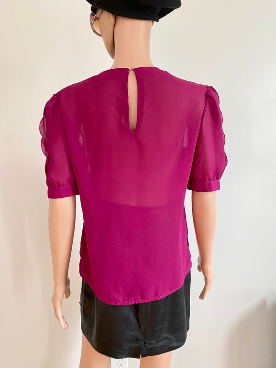 80’s Sheer Magenta Jamboree Scalloped Ruffle  Sec… - image 8