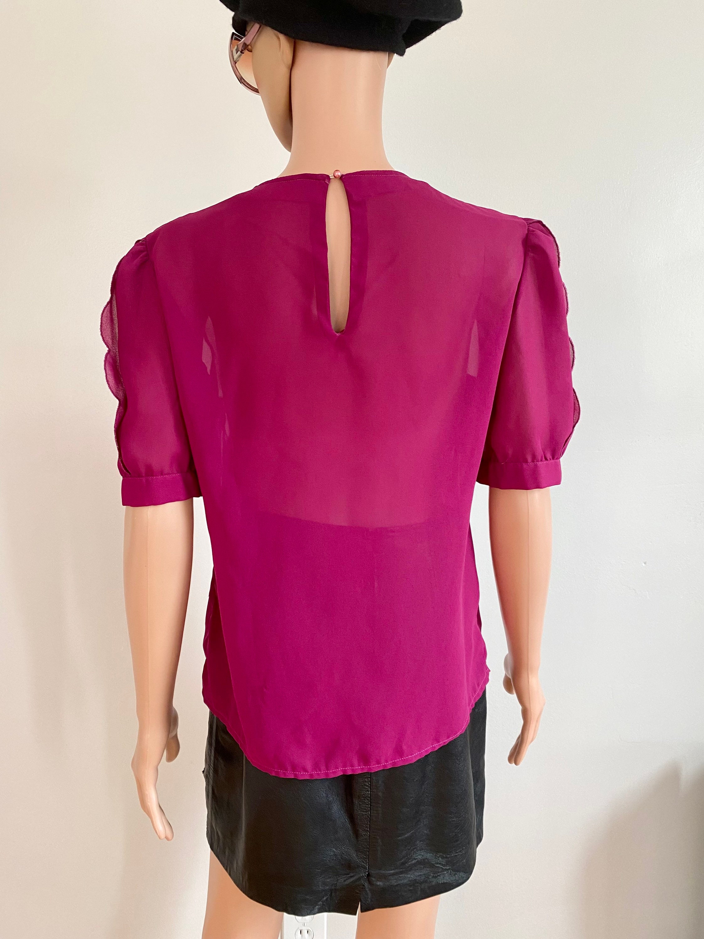 Magenta Ruffle Blouse 80s Sheer Magenta Jamboree Scalloped Ruffle Secretary Blouse - Etsy