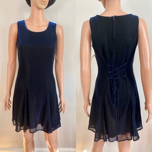 90’s Be Smart Sapphire Blue Metallic Lace Up Corset Mini Party Dress Size Medium