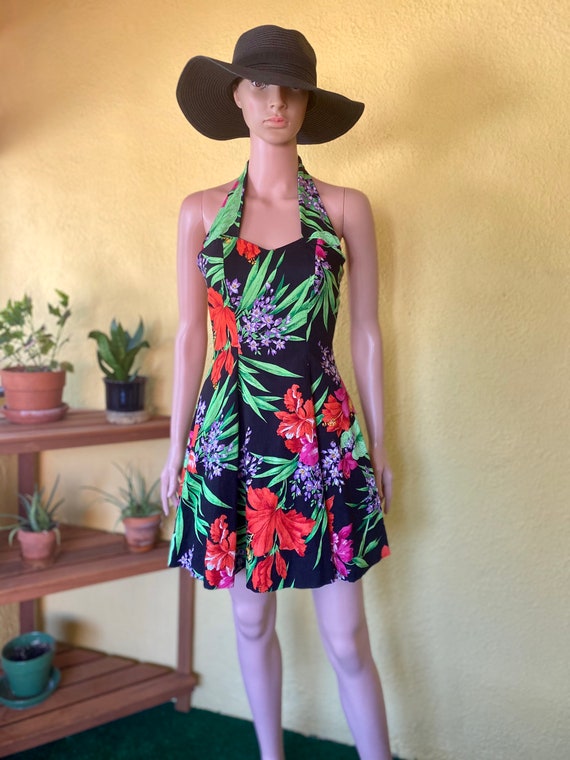 tropical halter dress Baltic Born Womens Brett Halter Maxi Dress | Navy Print main image 1